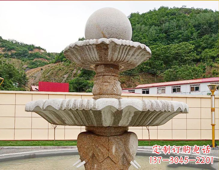 山东精致莲花石雕喷泉,添点艺术气息