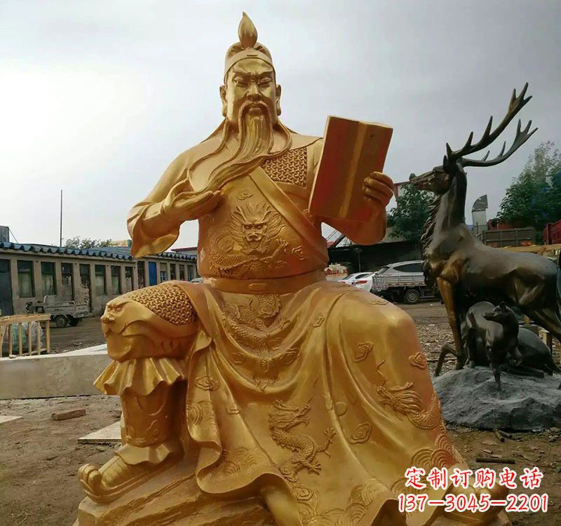 山东鎏金关公铜雕塑,历久弥新