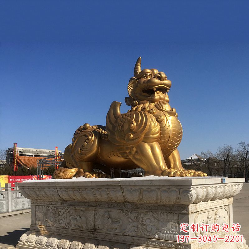 山东鎏金铜雕獬豸-公园园林神兽动物雕塑