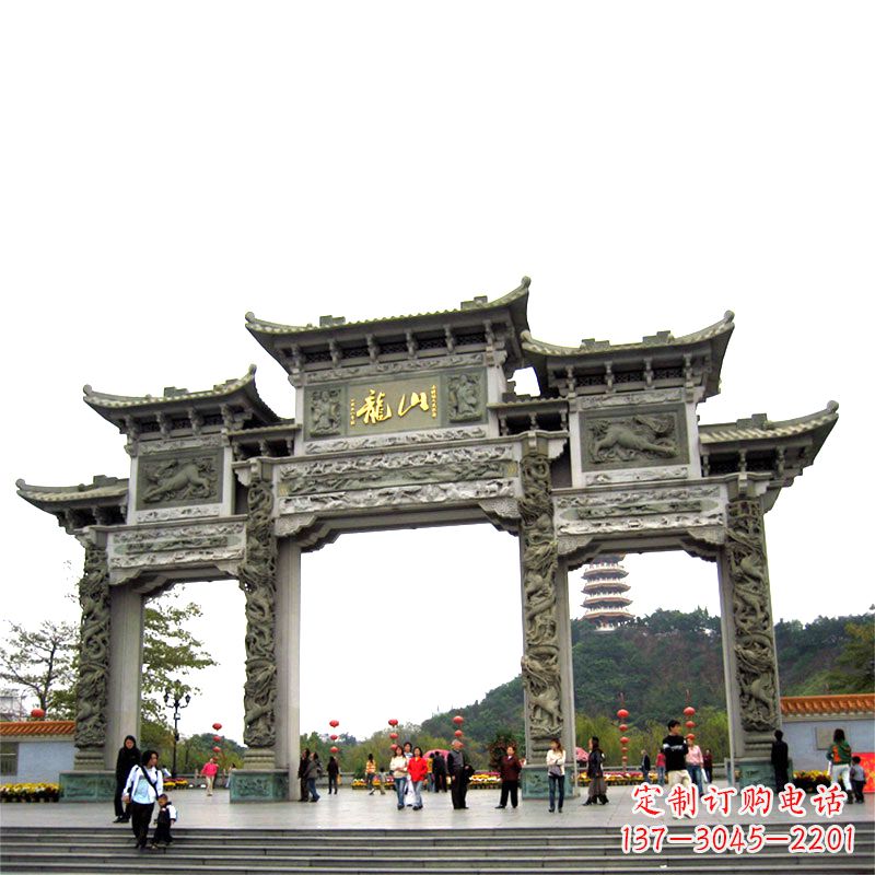 山东龙山景区大型石头雕塑牌楼,定制之选