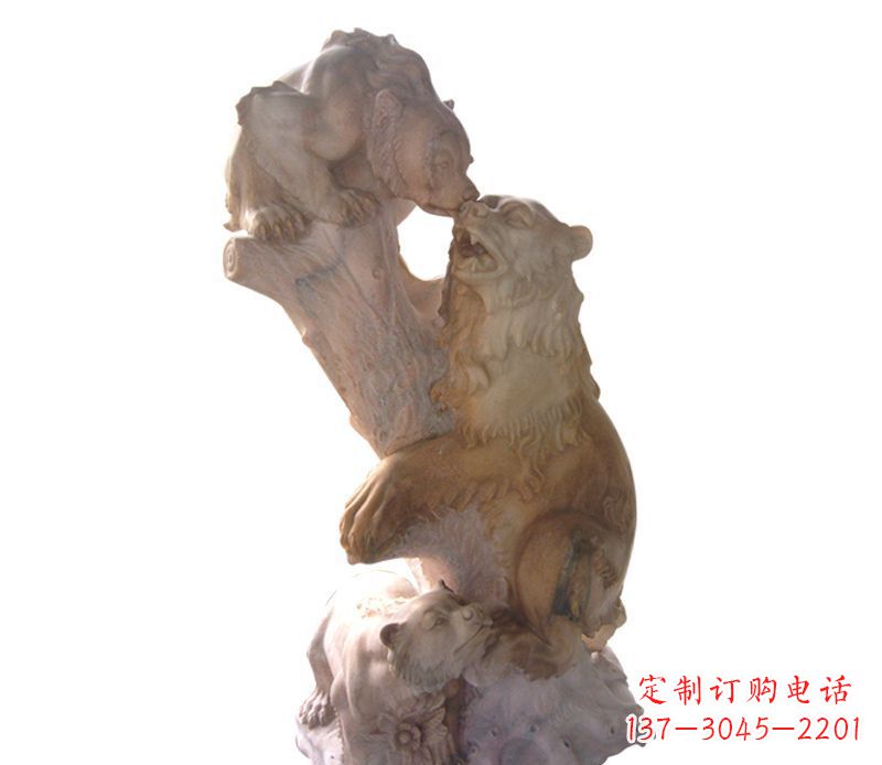 山东母子狗熊石雕公园动物雕塑