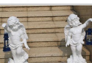 山东领雕塑-汉白玉小天使公园西方人物路灯石雕