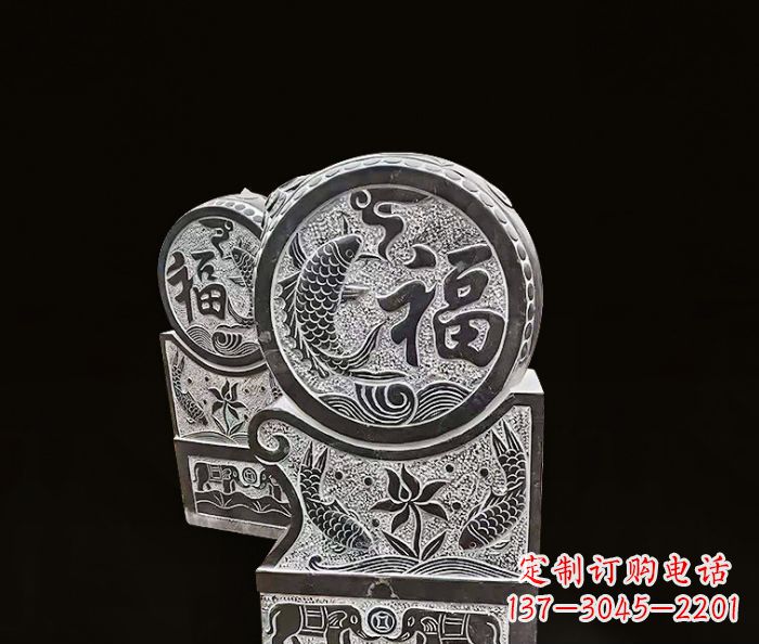 山东年年有余雕塑-门墩仿古抱鼓石