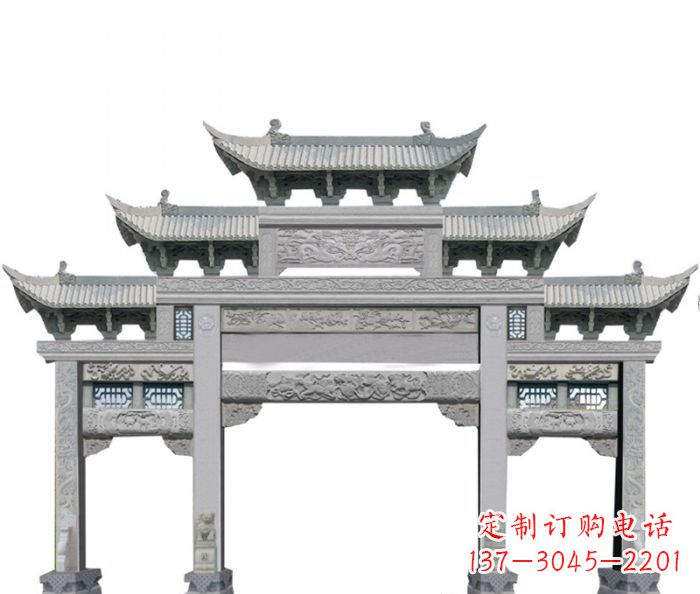 山东农村三门牌坊石雕 (6)