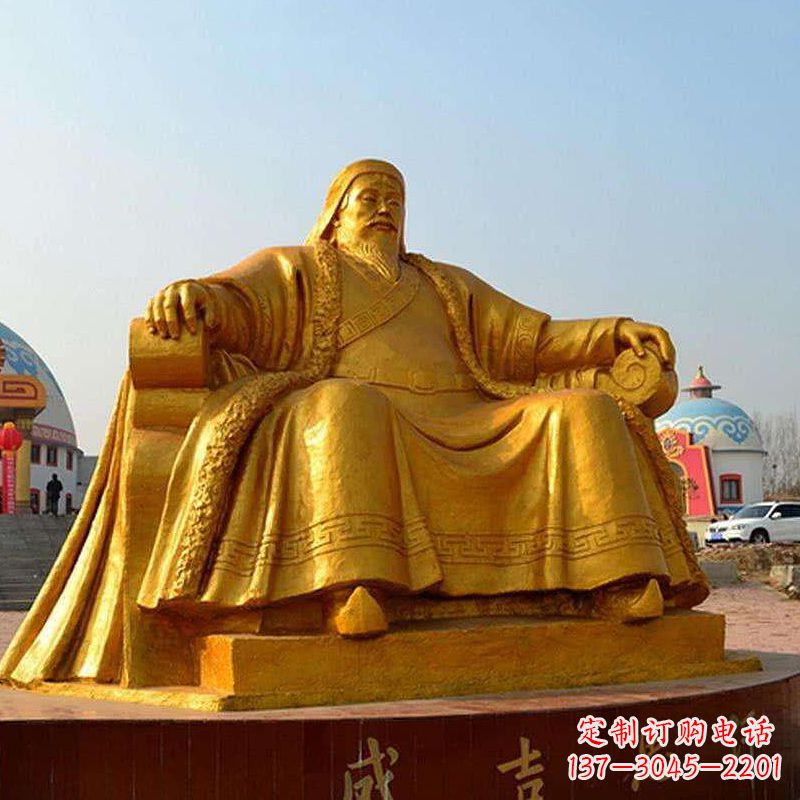 山东雕刻古代传奇军事家成吉思汗铜雕像