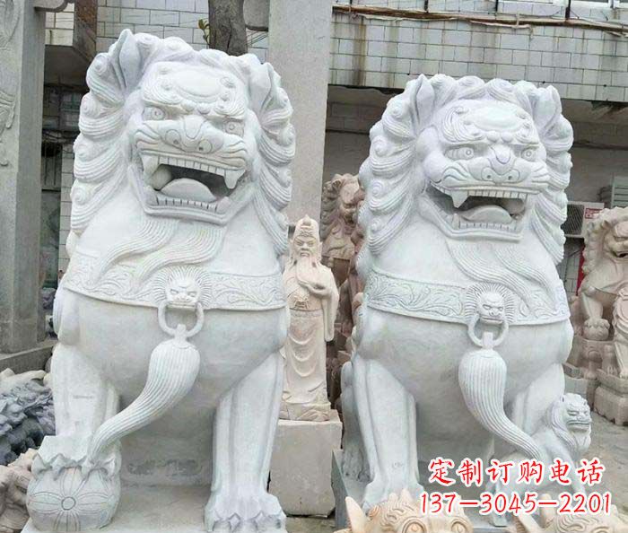 山东企业景观大理石狮子石雕 (3)