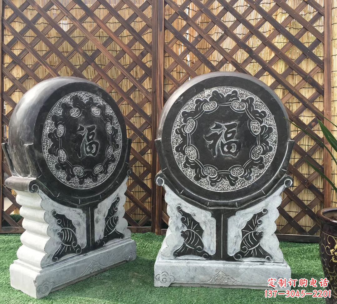 山东青石仿古福字抱鼓雕塑,让您的家园更加美观