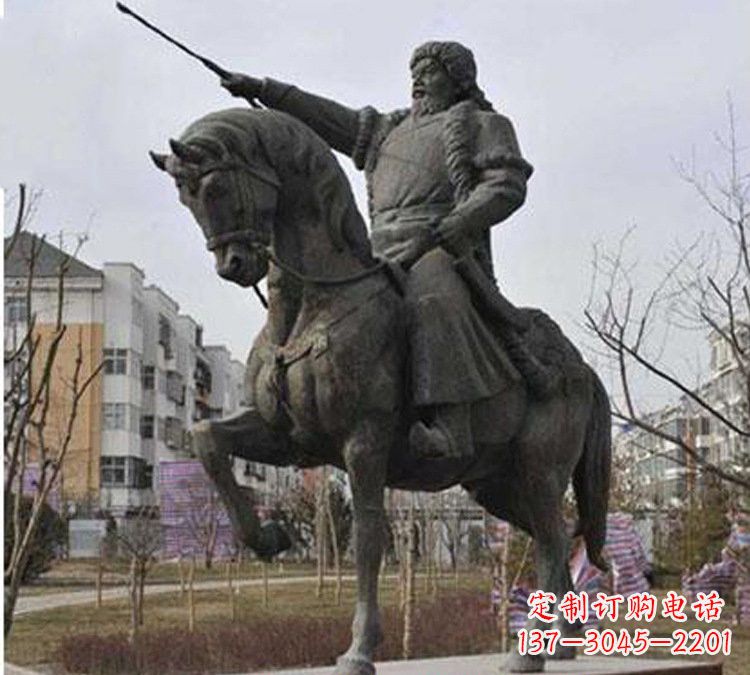 山东精致雕刻成吉思汗青铜骑马