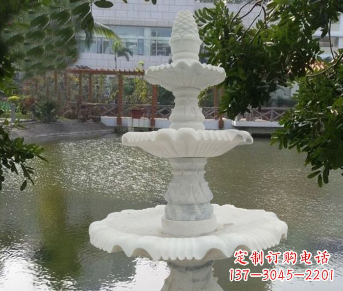 山东精致美观的三层喷泉汉白玉公园石雕