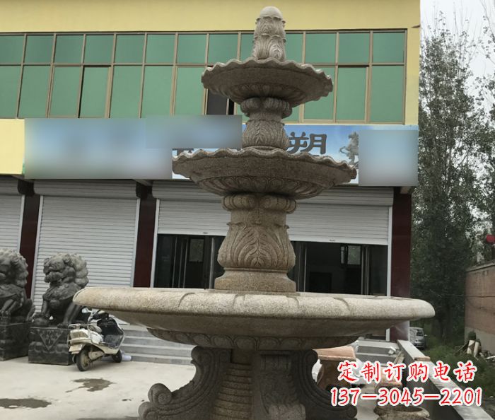 山东三层砂岩喷泉别墅欧式石雕