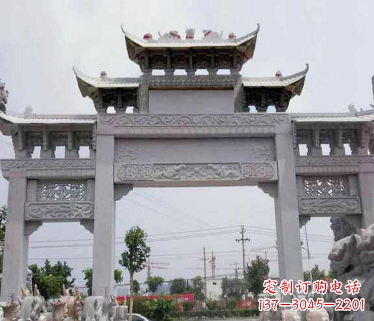 山东中领雕塑-三门牌坊大理石石雕