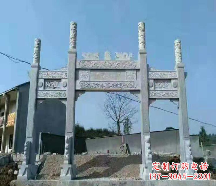 山东三门仿古牌坊石雕,精致雕刻典雅之美