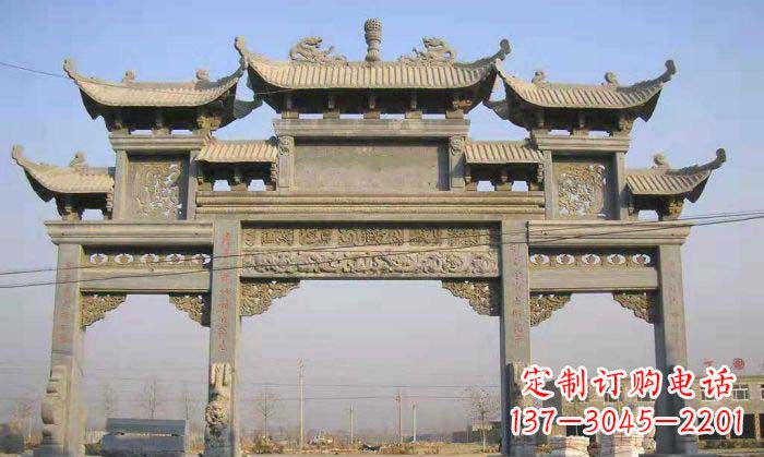 山东特色街角石雕牌坊精致典雅的装点