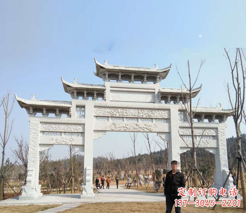 山东三门五楼汉白玉牌坊石雕