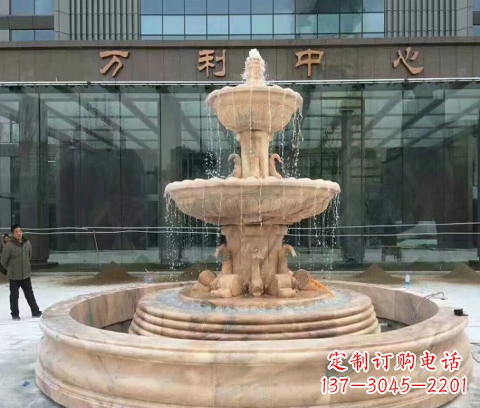 山东晚霞红三层欧式喷泉石雕—来自中领雕塑的艺术匠心品质