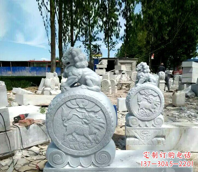 山东狮子抱鼓石招财门墩石雕,铸就心愿