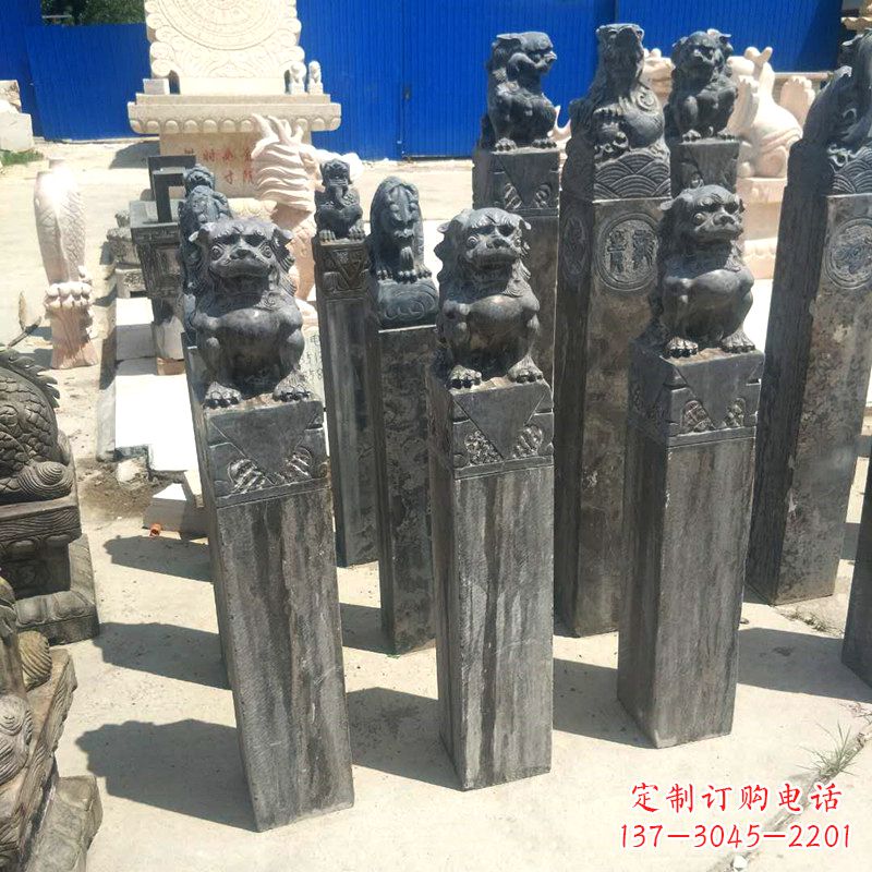 山东狮子拴马桩雕塑,展现国之雄风