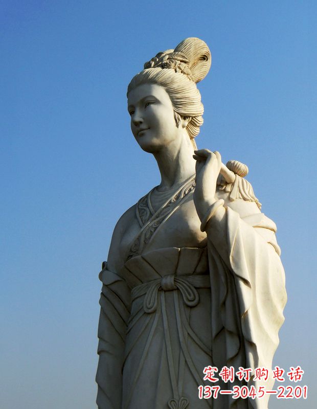 山东十二花神九月菊花庞苏汉白玉美女雕像