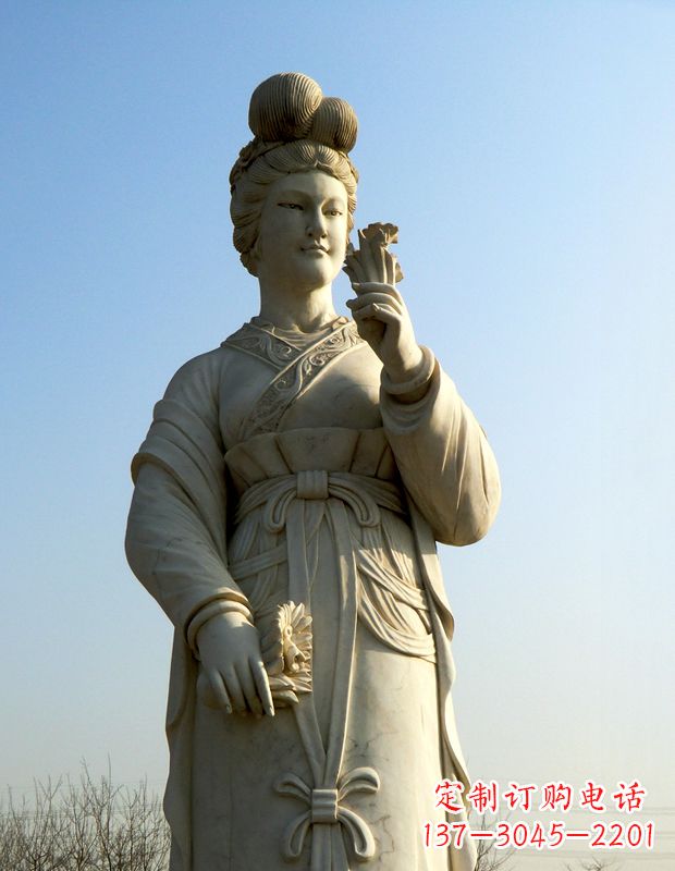 山东十二花神之十二月水仙花梁玉清汉白玉古代美女雕像