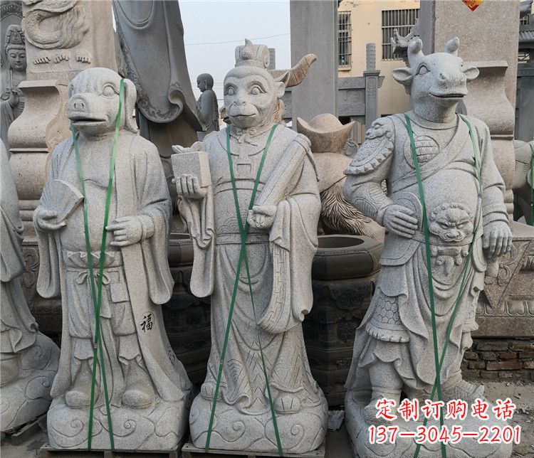 山东十二生肖兽身动物石雕 
