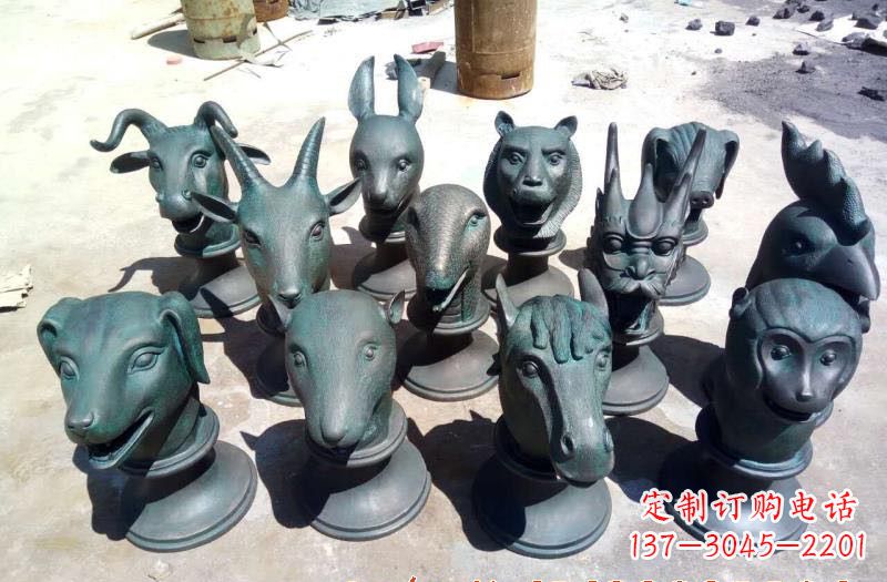 山东精美十二生肖铜头像雕塑