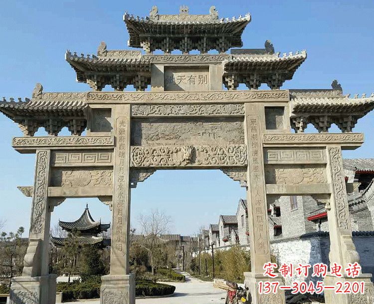 山东中领雕塑-把双主楼石雕楼牌坊定制出精美之美