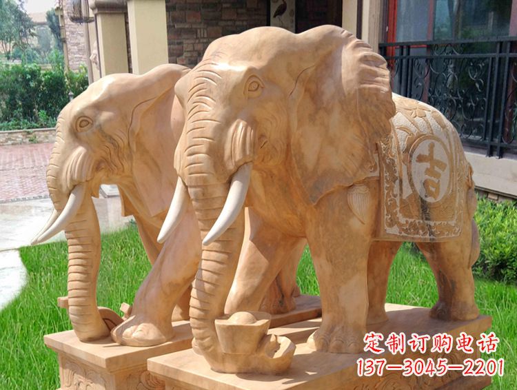 山东石雕大象风水的精美雕塑