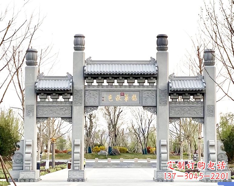 山东装饰你的屋外,选择领雕塑的石雕牌坊