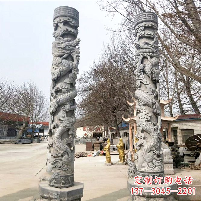 山东中领雕塑传统工艺制作精美石雕盘龙柱