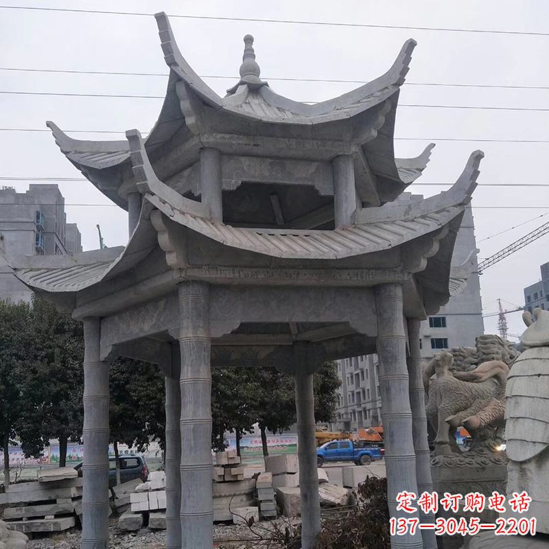 山东双层八角石雕凉亭