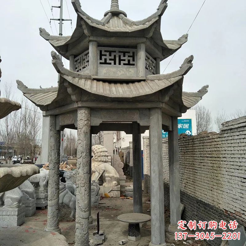 山东双层大理石凉亭雕塑