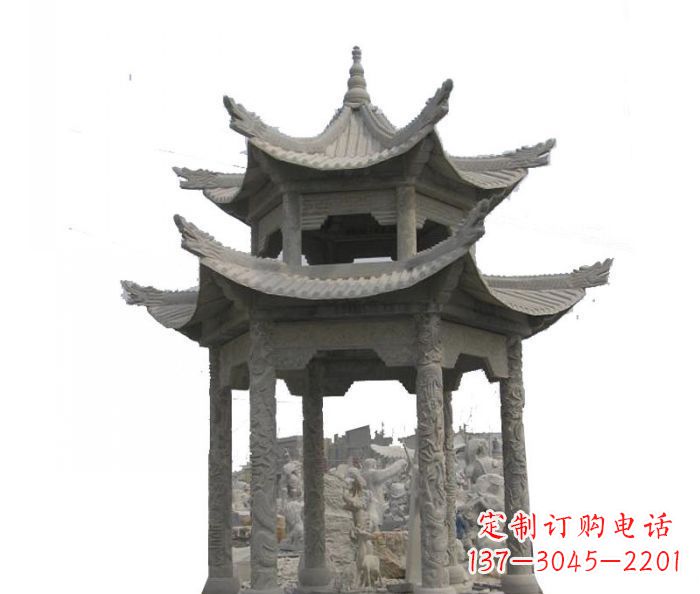 山东双层仿古石雕凉亭 (2)