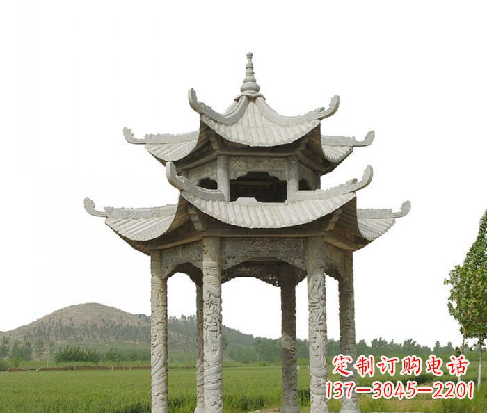 山东双层仿古石雕凉亭