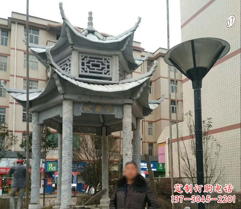 山东双层六角凉亭石雕