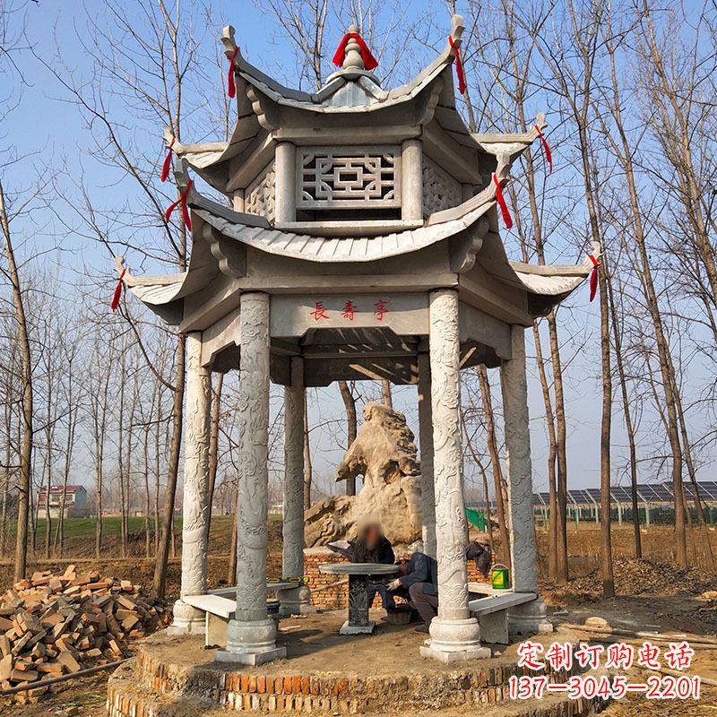 山东双层六角石凉亭
