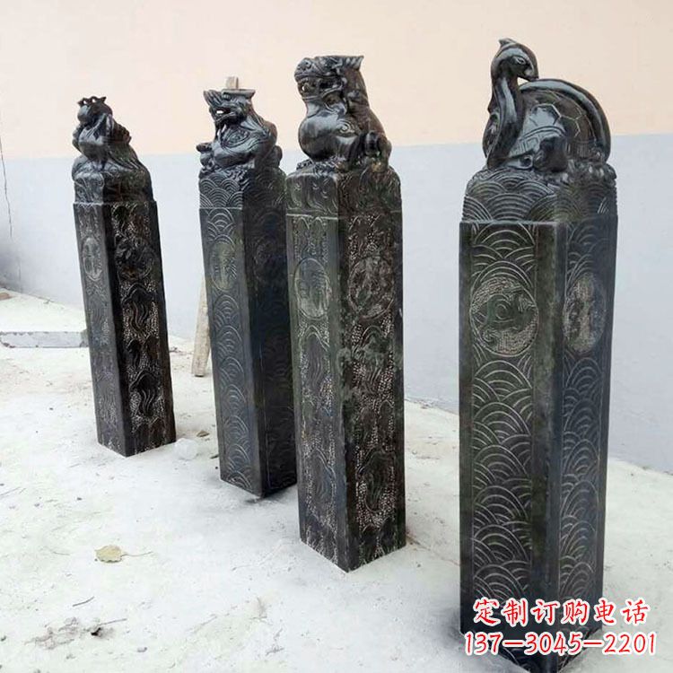 山东四方神兽青石仿古栓马柱