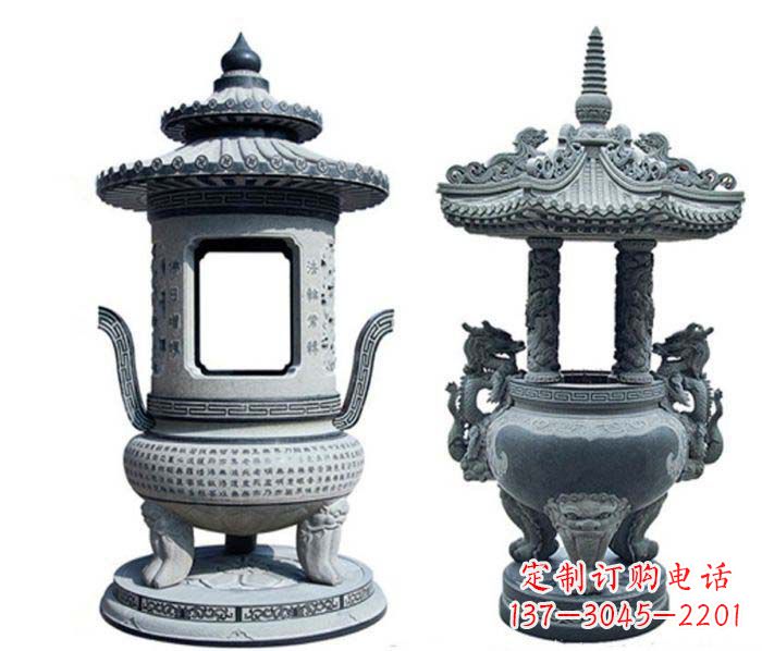 山东寺庙景观仿古香炉石雕