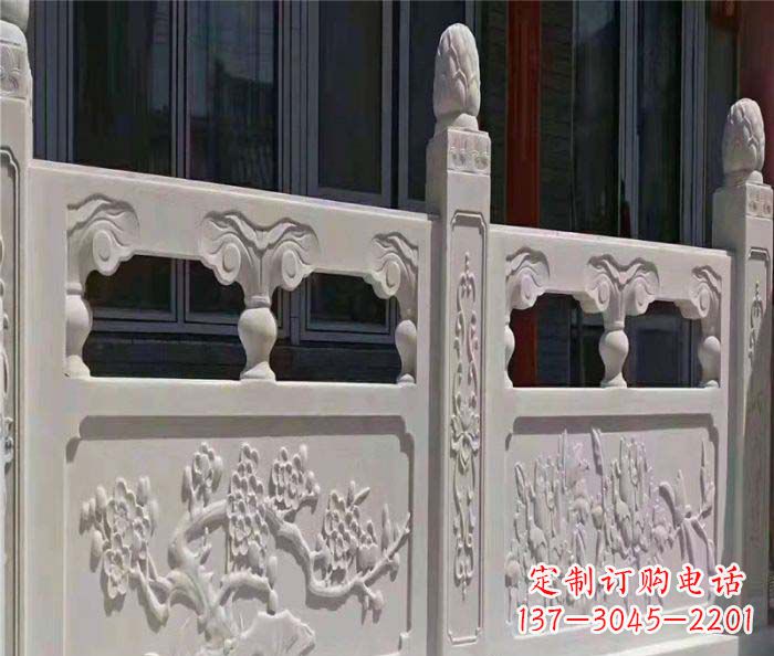 山东寺庙景观汉白玉石浮雕栏板 (2)