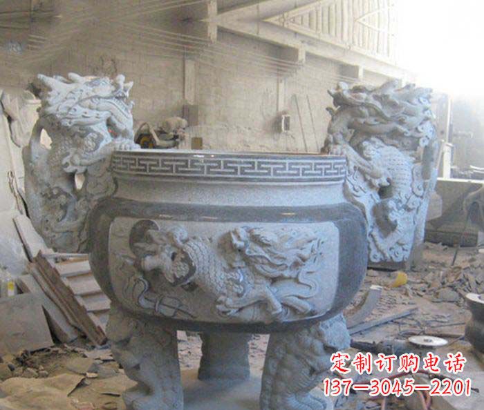 山东寺庙景观龙头水缸石雕