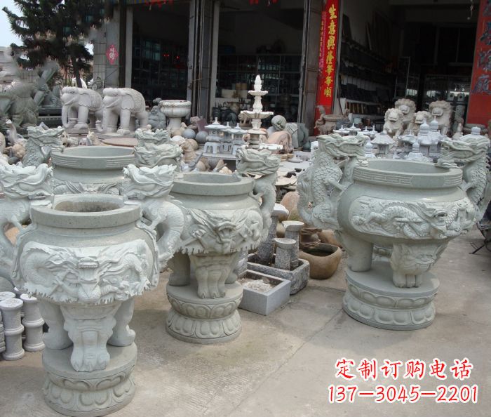 山东寺庙景观龙头石雕水缸