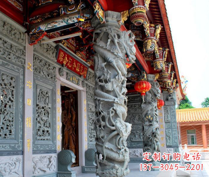 山东寺庙景观龙柱石雕