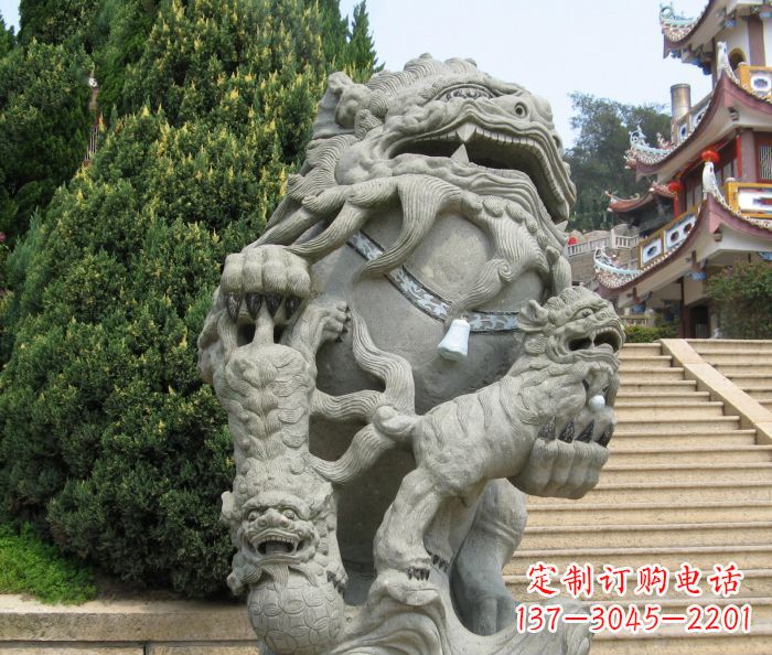 山东寺庙景观狮子石雕