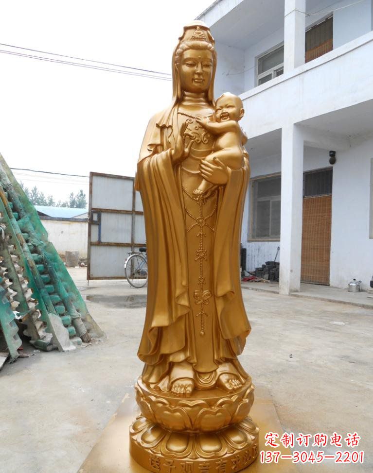 山东寺庙立式送子观音铜雕