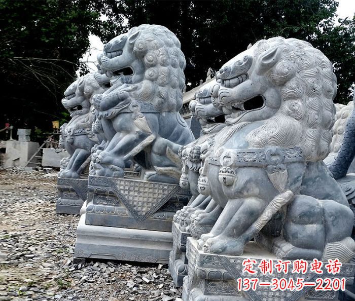 山东寺庙青石狮子石雕 (2)