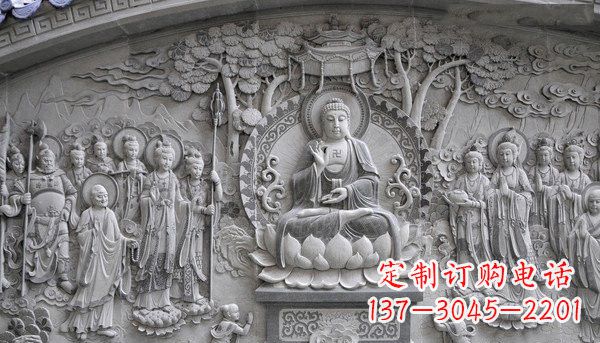 山东寺庙墙壁石浮雕佛像