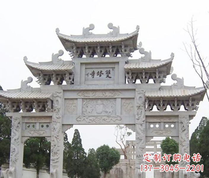 山东寺庙三门牌坊石雕 (2)
