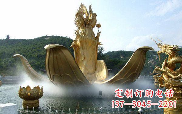 山东寺庙三面观音雕像