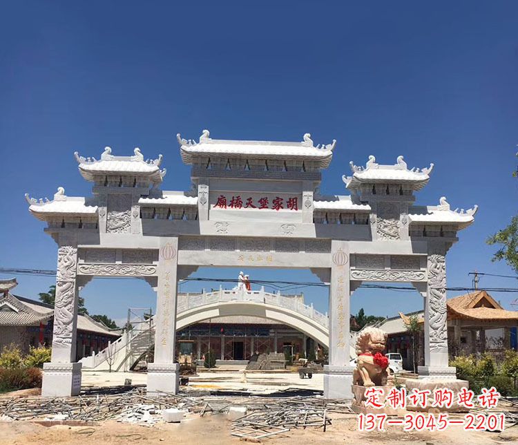 山东寺庙三门五楼石牌坊石雕_1