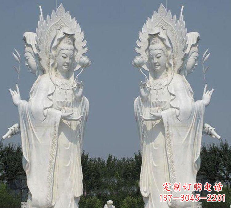 山东寺庙三面观音菩萨雕塑