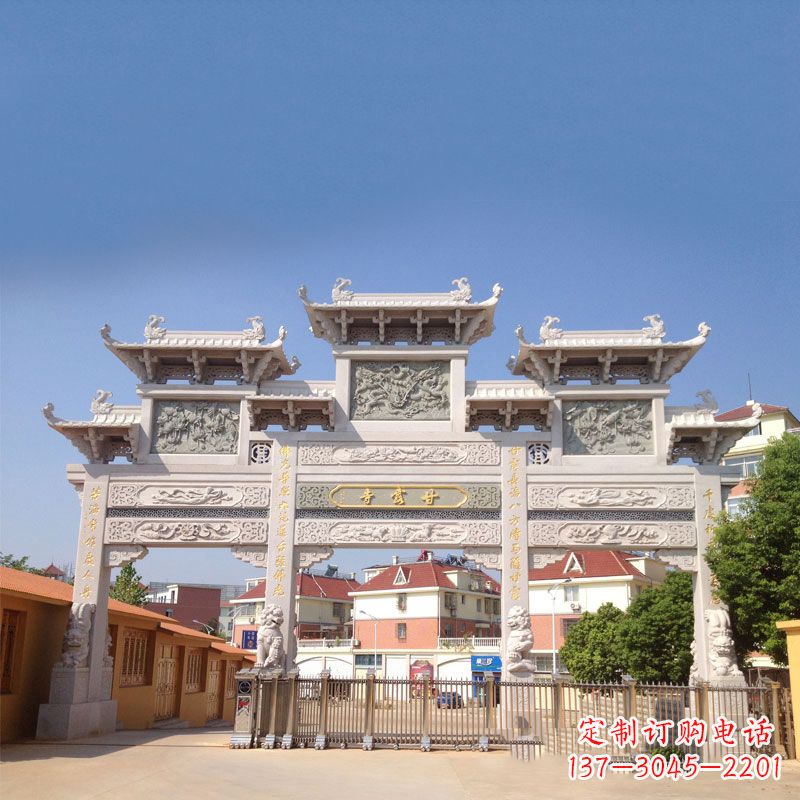 山东寺院大门石雕牌楼
